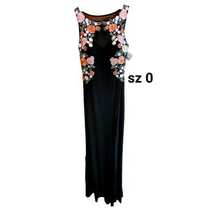 New w Tags sz 0 Floral Mesh Black Sleeveless Floor Length Evening Prom Dress